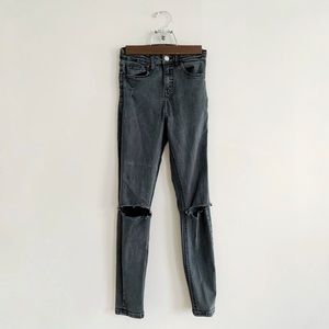 Topshop Jamie Ripped Washed Black Moto Jeans